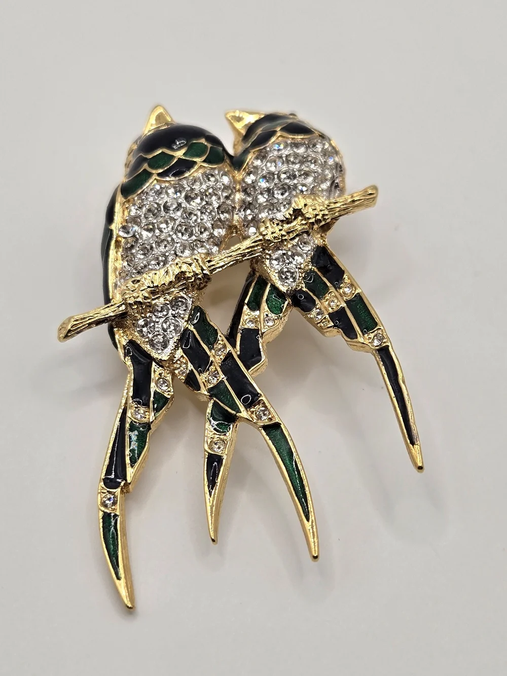 VINTAGE D'Orlan Swarovski Crystal Enamel Bird Brooch - Pristine! - Picture 4 of 9